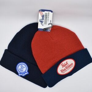 Pabst Blue Ribbon Beer PBR Beanies Knit Hats Caps 2-Pack Navy Red OSFM NWT NEW